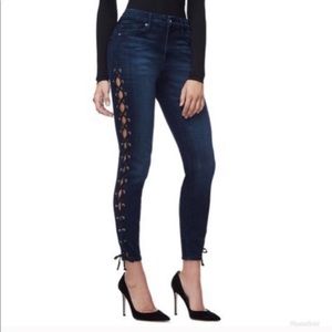 Good American Dark Wash Lace Up Jeans